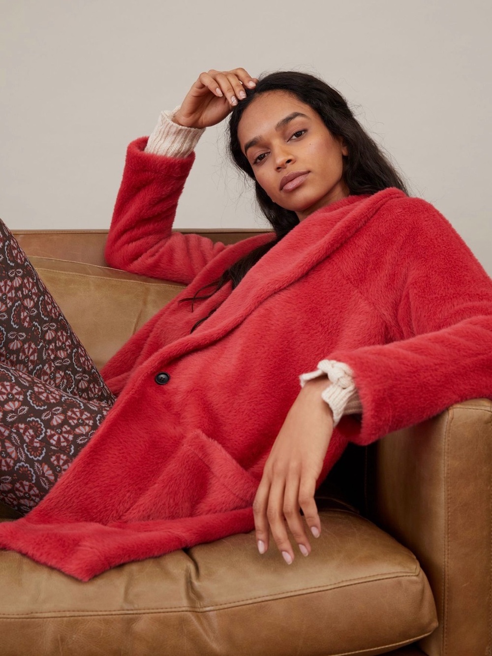 Anthropologie Red Teddy Jacket - Plush Single-Button Coat by Sanctuary